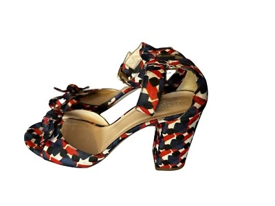Sandalias J.Crew Tacón Grueso Tela Superior Colorido Lazo Negras Talla 8M Foto 1 de 4