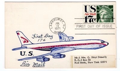 C80 Statue of Liberty 17c Airmail 1971 FDC - Donerly Hand-drawn Card - Image 1 of 2