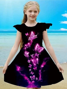 Butterfly Print Casual Cap Sleeve Cute Dress For Cute Girls @ Size Age 5/6 Sale - Picture 1 of 5