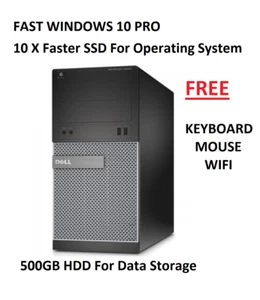 Windows 10 Fast Cheap Dell OptiPlex i3/i5/i7 Mid Tower 8GB 120GB SSD 500GB HDD - Picture 1 of 2