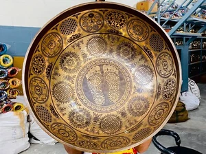 Large Buddha feet & Auspicious Symbols etched singing bowl- In Various Sizes- - Picture 1 of 8
