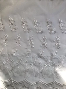 Vintage Embroidered Floral Border Fabric Sheer White 54" Wide By the Yard - Picture 1 of 6