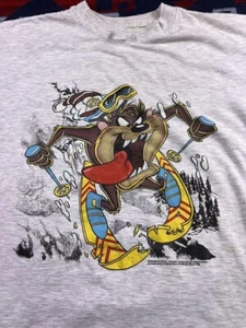 Vintage 1993 Taz Ski Cartoon Men Women Cotton T-shirt FR376 - Picture 1 of 3