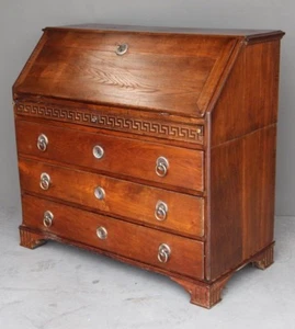 Antique solid oak Georgian bureau fall front desk fitted interior 18th century - Picture 1 of 12