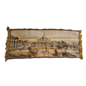 Vintage Rome 'The Eternal City' Tapestry Italy Table Runner Fringe 46" X 18" - Picture 1 of 7