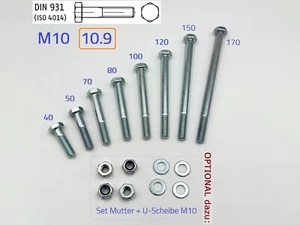 5 St. / 10 St. Schraube DIN 931 ISO 4014 M10x40 bis M10x180 Kl. 10.9 verzinkt - Bild 1 von 8