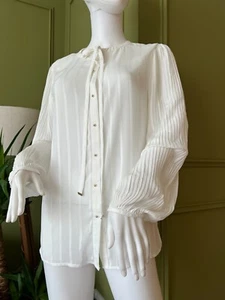 Blusa ZARA Top Ocasión Formal Transparente Blusa con Mangas Plisadas Talla L - Imagen 1 de 8