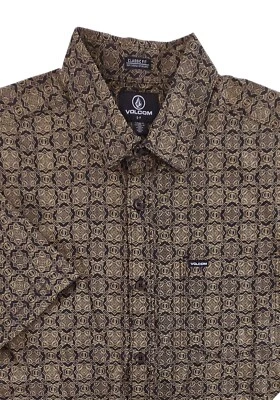 Volcom Shirt Mens Small Gold Black Button Up Scaler Classic Fit Tribal Geometric - Image 1 of 4