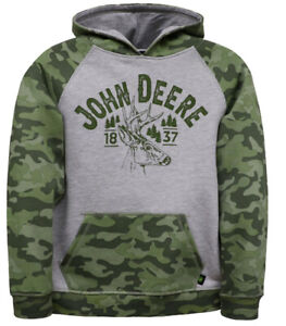 NEW John Deere Boys Gray Green Camo Buck Deer  Hoodie Sweatshirt  Sizes 5, 6, 7