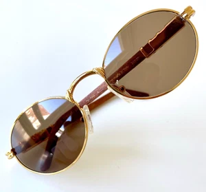 Gafas de sol vintage PORTA ROMANA 51 chapadas en oro 22K madera 51/20 unisex sin Giverny - Imagen 1 de 14