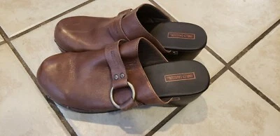 Harley Davidson Brown leather harness Mule Chunky Heel Buckle Detail  9.5  - Image 1 of 4