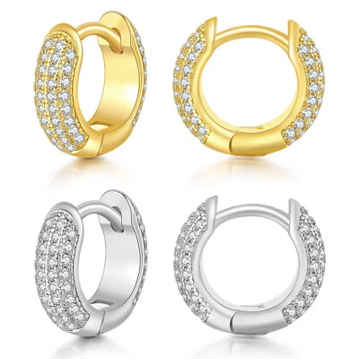 Hombres Mujeres Punk Acero Inoxidable Circonita cúbica Cruz Cuelga Pequeño Aro Pendientes Piercing Foto 1 de 4