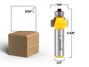3/16" Radius Round Over Edge Forming Router Bit - 1/2" Shank - Yonico 13962 - Picture 1 of 1