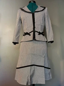 Unique My Michelle Vintage 2 Piece Suit Jacket Skirt Set Pinstripe Cherry Lining - Picture 1 of 3