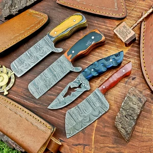 LOT OF 4 PCS CUSTOM Handmade DAMASCUS steel Skinner knives Hunting Knives 829 - Picture 1 of 9