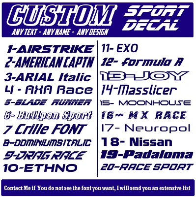 CUSTOM Vinyl Sport Decal ANY TEXT NAME Personalized Sticker, 26 Colors, [1] - Image 1 of 4