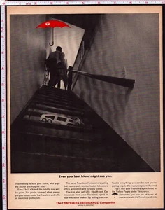1963 Travelers Insurance Company anuncio impreso paraguas hombres camión de juguete escalera - Imagen 1 de 1