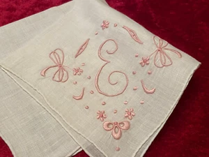 Fancy Vintage PINK Madeira Monogram “E” Bridal Wedding Handkerchief - Picture 1 of 5