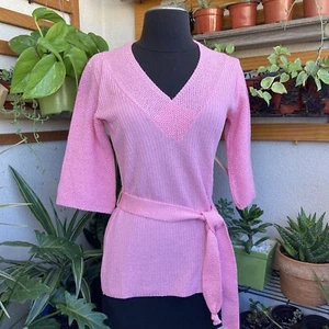 Vintage 70s Marbella Knits Pink Ribbed Sweater Size M New - Picture 1 of 12