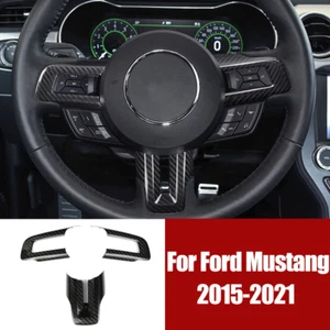 Black Real Carbon Fiber Car Steering Wheel Trim Cover For Ford Mustang 2015-2021 - Picture 1 of 5