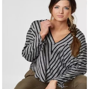 Free People Shirt Women's XS Bohemian Striped Coastal Beachy Cropped Dolman  - Picture 1 of 11