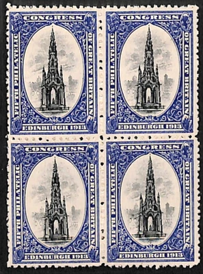 GB 5th PHILATELIC CONGRESS EDINBURGH 1913 Stamps Block{4} Mint MM VS63 - Image 1 of 4