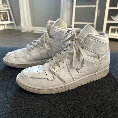 Air Jordan 1 Mid Sneakers 554724-130 White Leather Size 12 Mens - Image 1 of 4