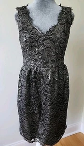 Black & Silver Cocktail Dress Size 4 Lace Outer Layer Sleeveless By Shoshanna - Picture 1 of 13