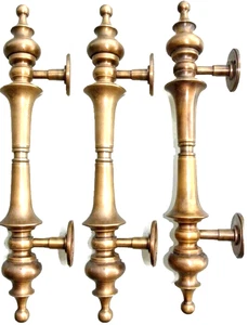 3 light large DOOR handle pulls solid SPUN brass vintage aged old style 12 " - Bild 1 von 21