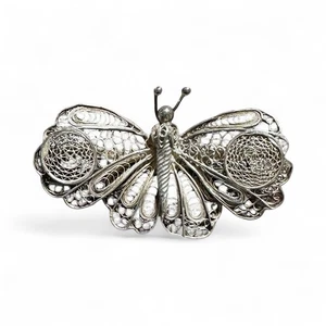Antique "C" Clasp Sterling Silver Filigree Butterfly Brooch - Picture 1 of 6
