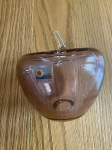 Blenko Hand blown Glass Lilac apple Paperweight 4-5” Vintage orange dot - Picture 1 of 5