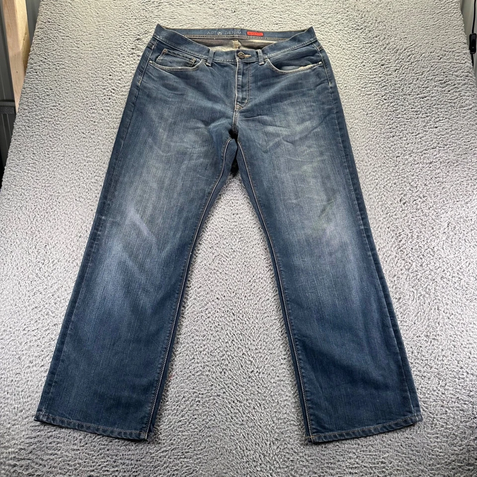 Pantalones de mezclilla holgados rectos de mezcla de algodón lavado oscuro azul 36x32 Apt.9 para hombre Foto 1 de 4