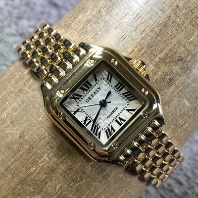 Grealy女式礼服罗马数字金色方形石英表25毫米手表7 3/4 — 第 1/4 张图片