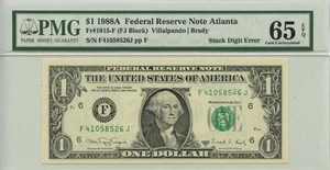 1988A $1 FRN Atlanta Fr# 1915-F PMG Gem65 EPQ Stuck Digit Error - Picture 1 of 2