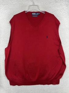 Polo Ralph Lauren Suéter Chaleco Para Hombres 4XB Rojo Pima Algodón Cuello en V Poni Logo Tejido - Imagen 1 de 9