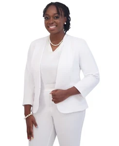 Kasper Women's Collarless Open-Front Long-Sleeve Jacket - White - SZ M - Picture 1 of 4