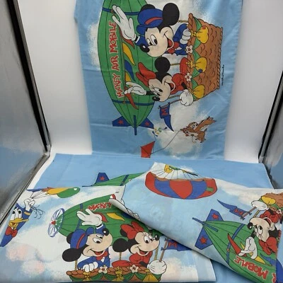 Juego de sábanas dobles Walt Disney Mickey Air Mobile planas 2 fundas de almohada vintage Foto 1 de 4