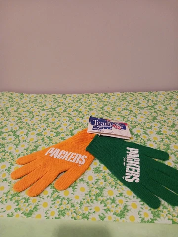 Vintage 1990 Green Bay Packers Gloves Green Gold Wave Football Wisconsin Fan Cover