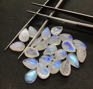 AAA Natural Rainbow Moonstone Pear Flat Back Loose Gemstone For Making Jewelry - Picture 1 of 22