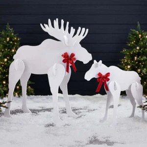 RUSTIC 2 -PC 58" MOOSE FAMILY SILHOUETTES WEATHER DURABLE CHRISTMAS YARD SCENE - Picture 1 of 5