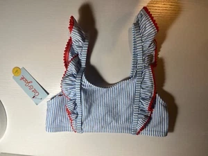 Cat & Jack Girls Ruffle Striped Swim Top UPF 50+, Blue Size M (7/8) - Picture 1 of 8