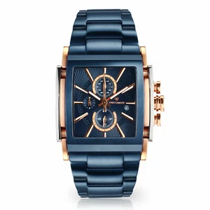 YVES CAMANI ESCAUT Herrenuhr Chronograph Blau Rosegold Edelstahl Stahlband Neu