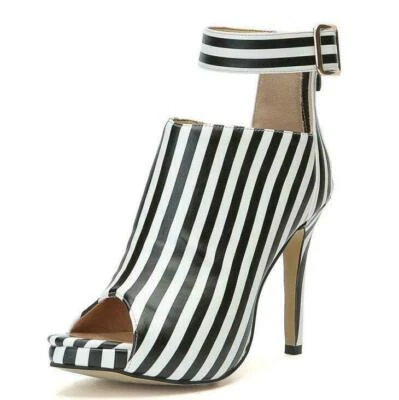 Модные женские ботильоны заглянуть носок каблуках Stiletto сандалии в полоску туфли - Изображение 1 из 4