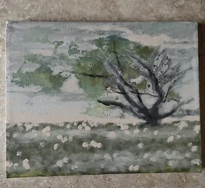 Original Acryl Gemälde Stretch Leinwand 11”x14” BAUMWOLLFELD - Bild 1 von 6