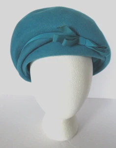 Vtg Henry Pollack Glenover Pillbox Hat Size Large Turquoise Wool Fashion MCM - Picture 1 of 7