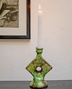 Tamegroute Shaded Green Candlestick Holder, Handmade Ceramic Candlestick Holder - Picture 1 of 4