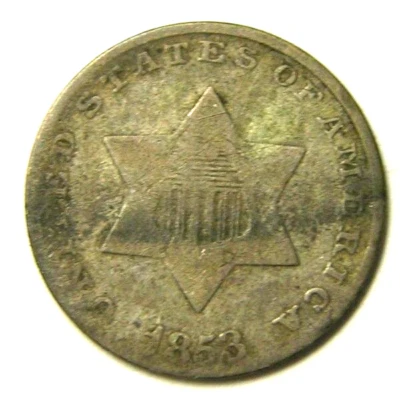 elf Three Cents Silver  1853   Type I  005 - Image 1 of 2