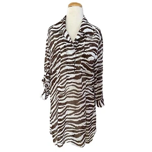 NEW YORK & CO Women’s Brown Zebra Dress Size L Hi-Low 3/4 Sleeve - Picture 1 of 8