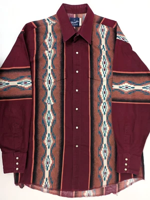 Vintage Wrangler Bull Rider Rodeo Western Aztec Pearl Snap Shirt Men's XL Cowboy - Image 1 of 4