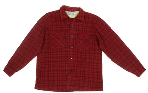 Vintage 60s PENDLETON Mens Board Shirt Plaid Red Black Loop Collar sz L /417 - Picture 1 of 4